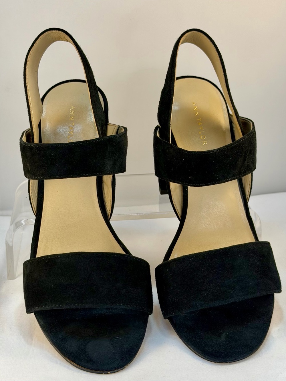 Ann Taylor Black Suede Block Heel Slingback Sandals